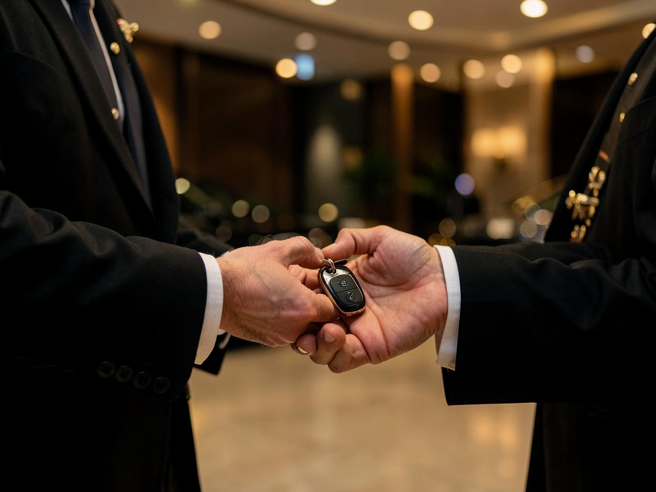 Consultor entregando a chave de um veículo premium ao cliente